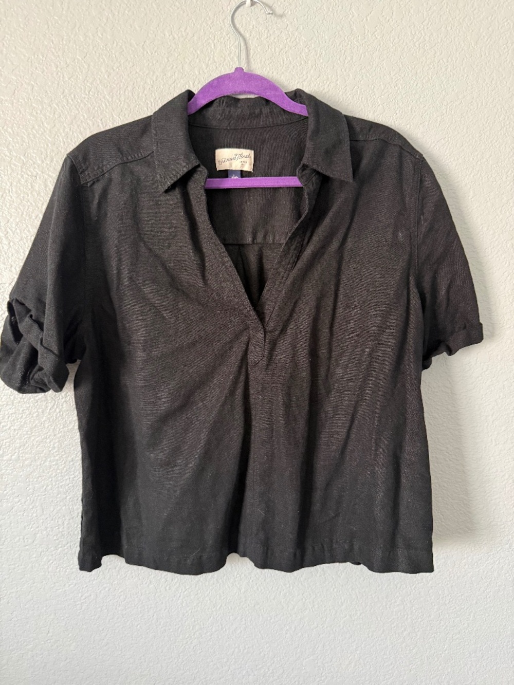 Universal Thread Linen Black Collared V-Neck Shirt Size L